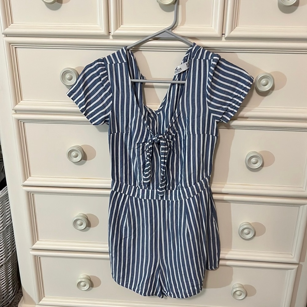 Hollister blue and white stripe romper